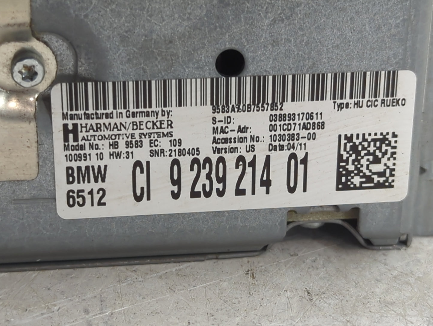 2011 Bmw 328 Radio AM FM Cd Player Receiver Replacement P/N:9239214 HB9583, CI923921401 Fits OEM Used Auto Parts - Oemusedau
