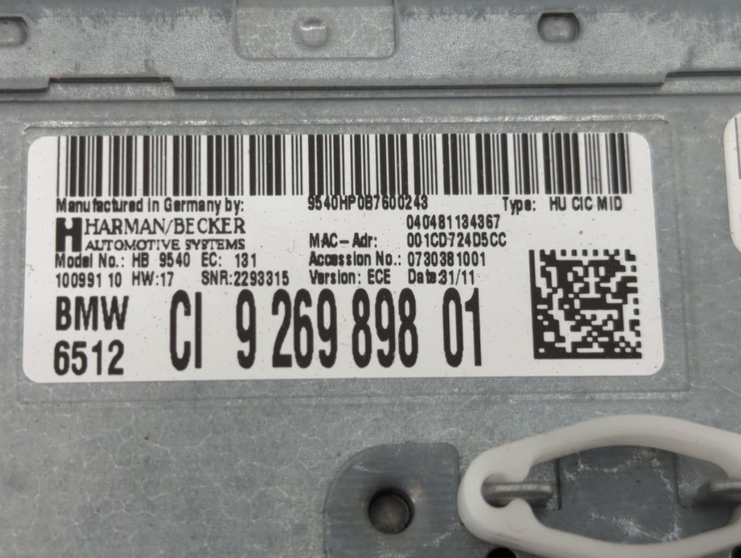 2011-2013 Bmw X3 Radio AM FM Cd Player Receiver Replacement P/N:9269898 HB9540, 9540HP0B7600243 Fits Fits 2011 2012 2013 OEM