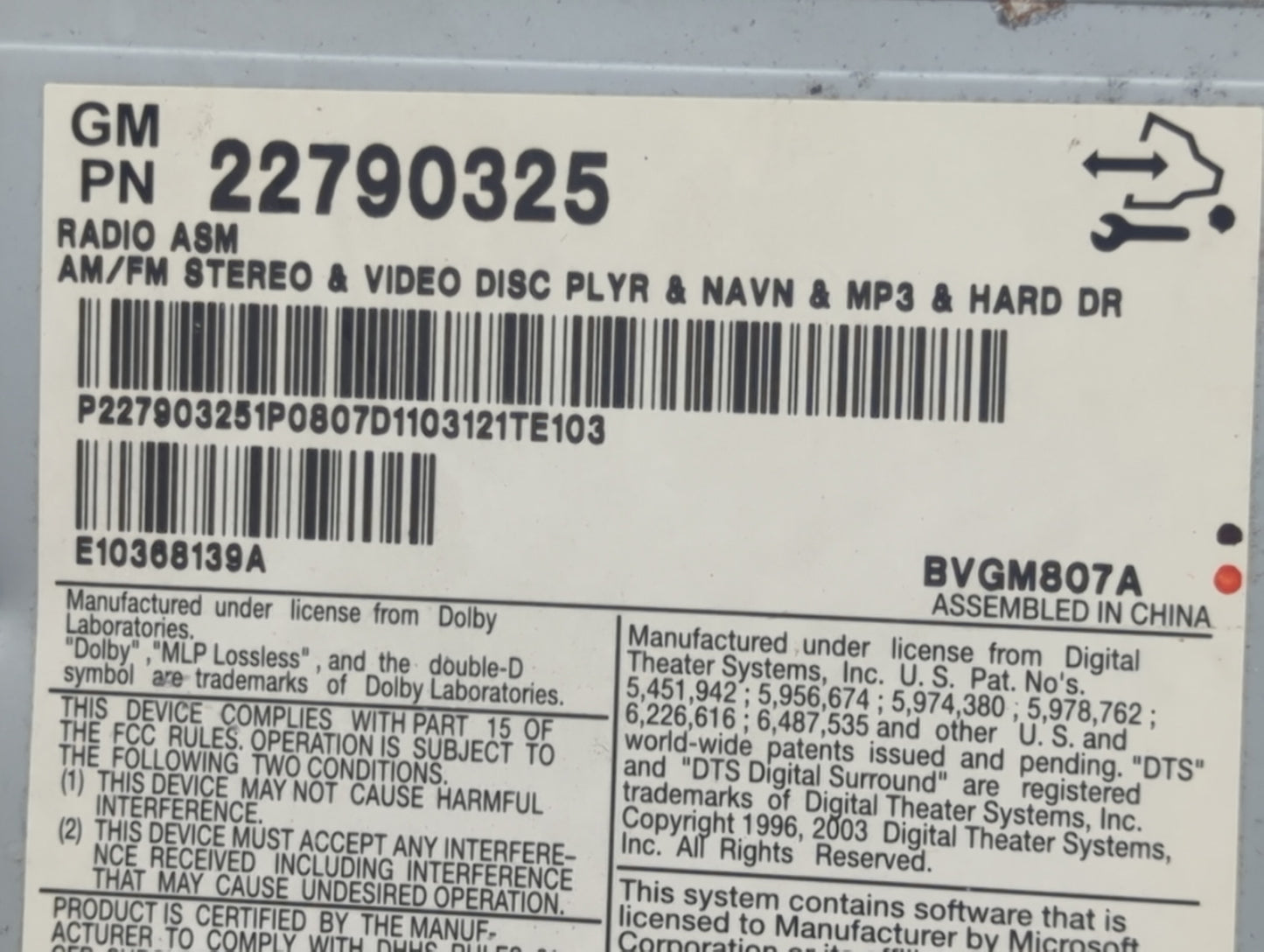 2008-2011 Cadillac Cts Radio AM FM Cd Player Receiver Replacement P/N:22790325 Fits Fits 2008 2009 2010 2011 OEM Used Auto P
