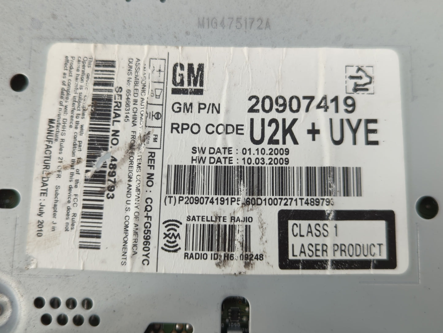 2011-2012 Chevrolet Camaro Radio AM FM Cd Player Receiver Replacement P/N:20907419 Fits Fits 2010 2011 2012 OEM Used Auto Pa