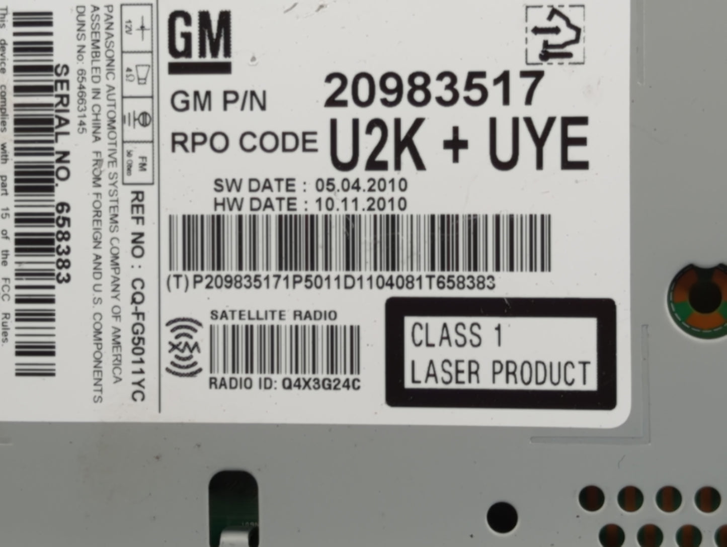 2011-2012 Chevrolet Cruze Radio AM FM Cd Player Receiver Replacement P/N:20983517 Fits Fits 2010 2011 2012 OEM Used Auto Par