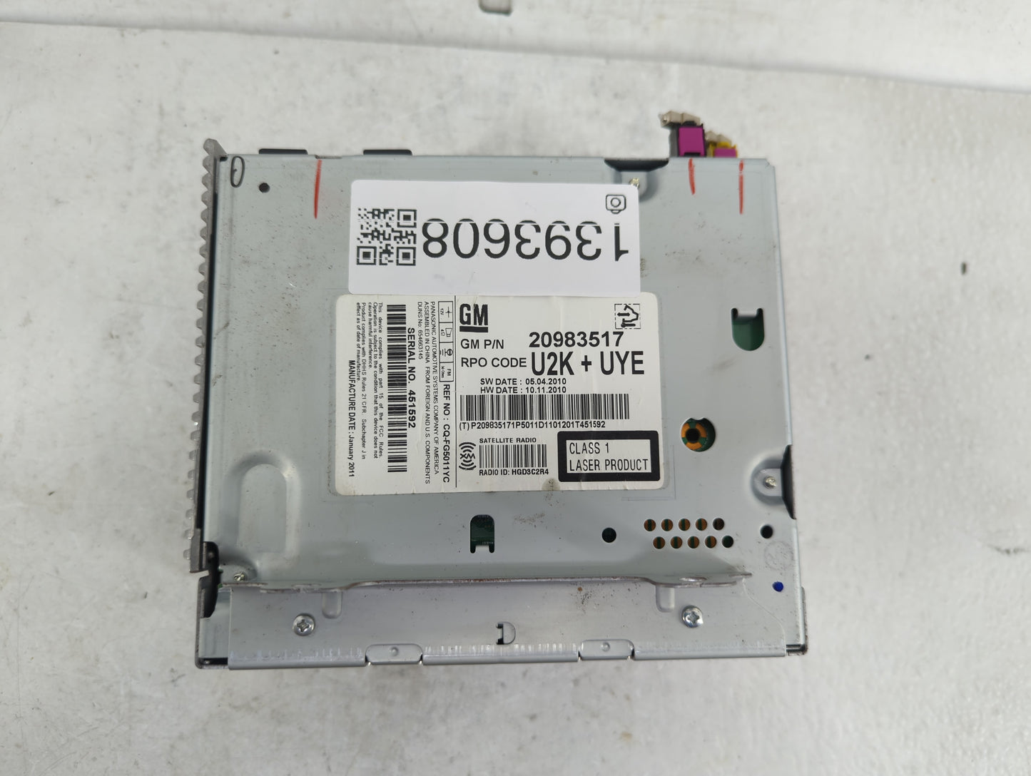2011-2012 Chevrolet Cruze Radio AM FM Cd Player Receiver Replacement P/N:20983517 Fits Fits 2010 2011 2012 OEM Used Auto Par
