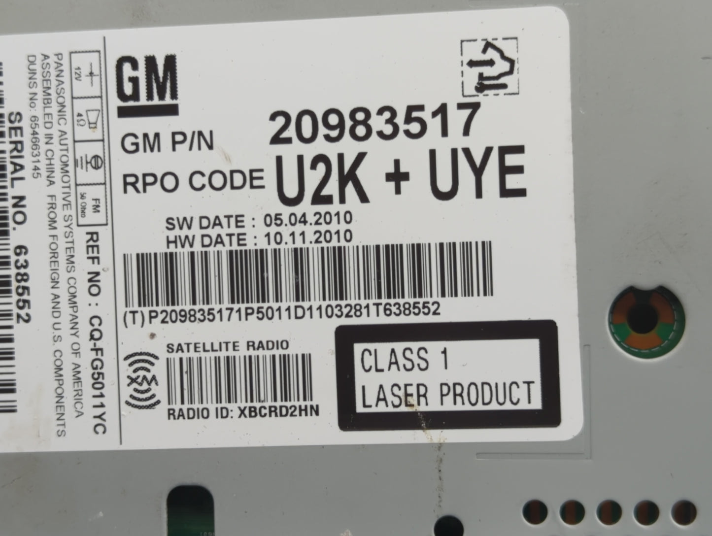 2011-2012 Chevrolet Cruze Radio AM FM Cd Player Receiver Replacement P/N:20983517 CQ-FG5011YC Fits Fits 2010 2011 2012 OEM U