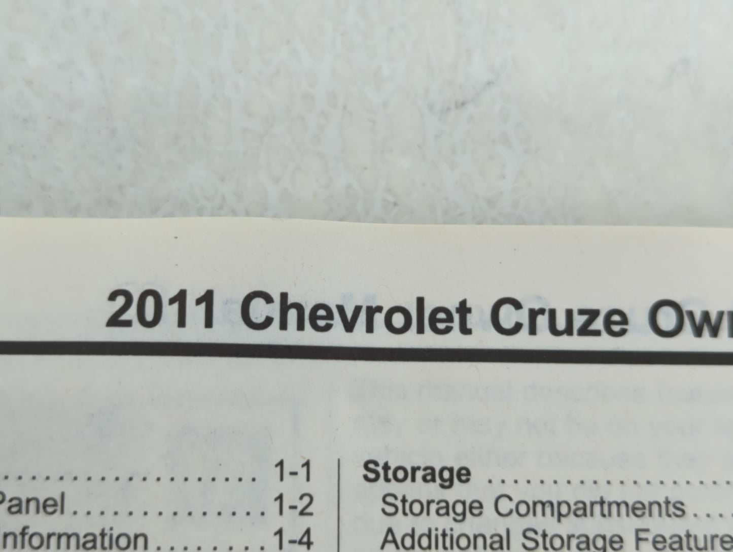 2011 Chevrolet Cruze Owners Manual Book Guide OEM Used Auto Parts - Oemusedautoparts1.com