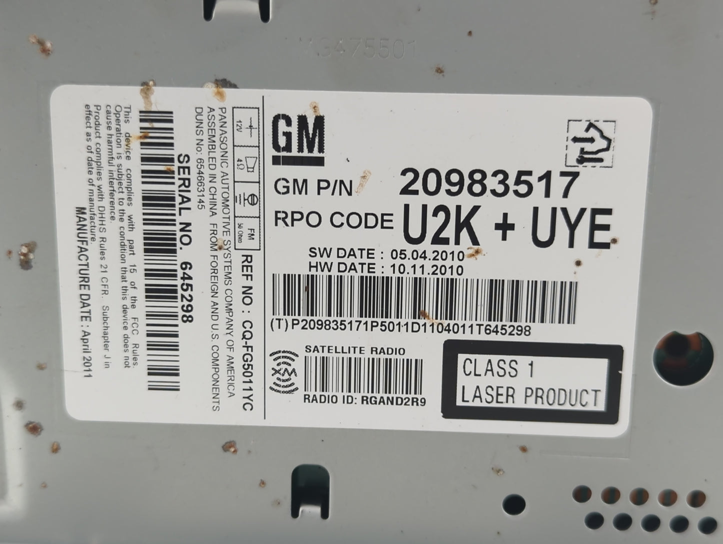 2011-2012 Chevrolet Cruze Am Fm Cd Player Radio Receiver - Oemusedautoparts1.com