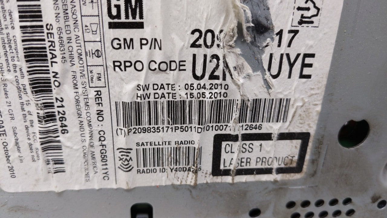 2011-2012 Chevrolet Cruze Radio AM FM Cd Player Receiver Replacement P/N:20983517 90025-300, 22870782 Fits Fits 2010 2011 20