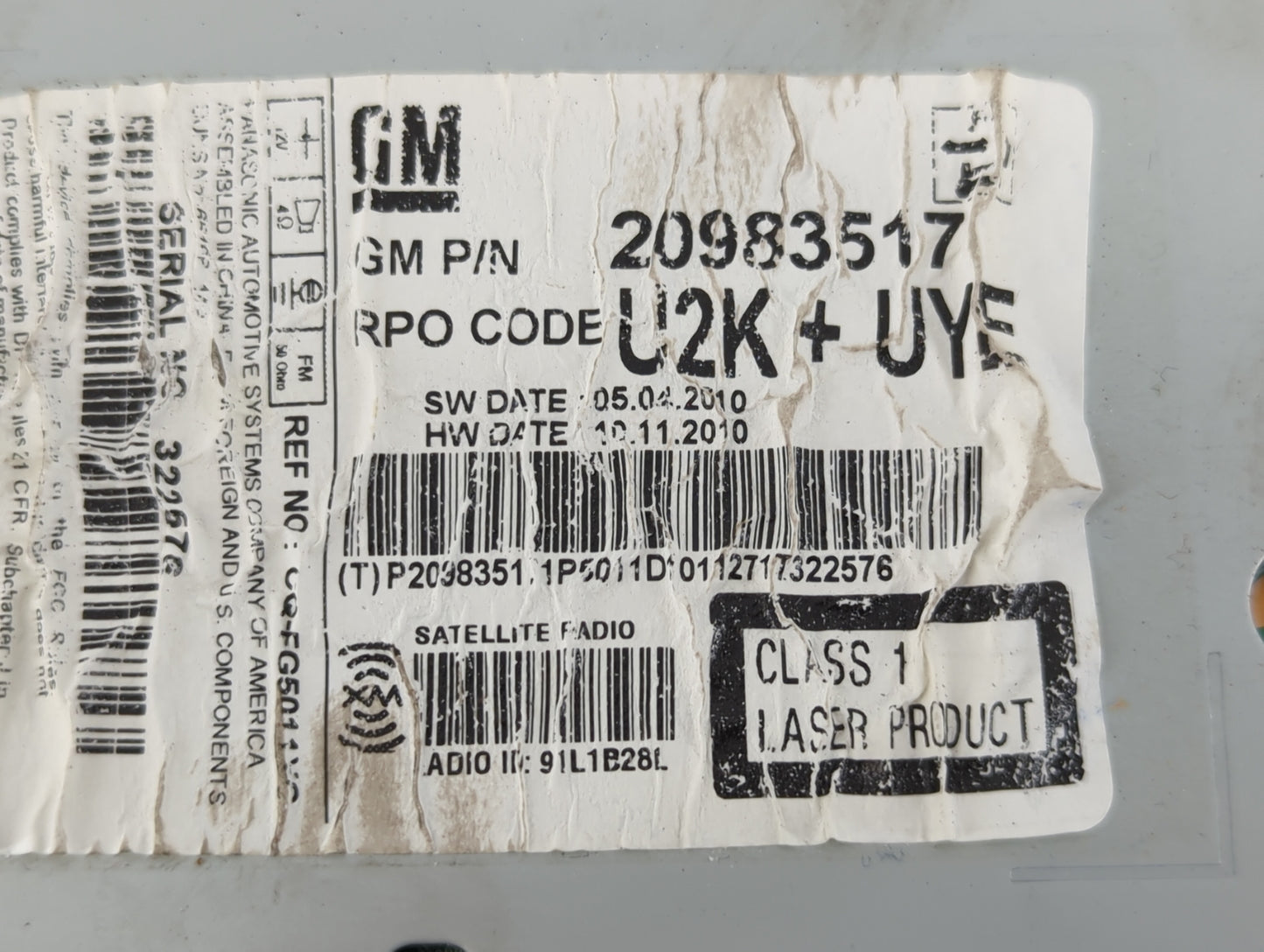 2011-2012 Chevrolet Equinox Radio AM FM Cd Player Receiver Replacement P/N:20983517 Fits Fits 2010 2011 2012 OEM Used Auto P