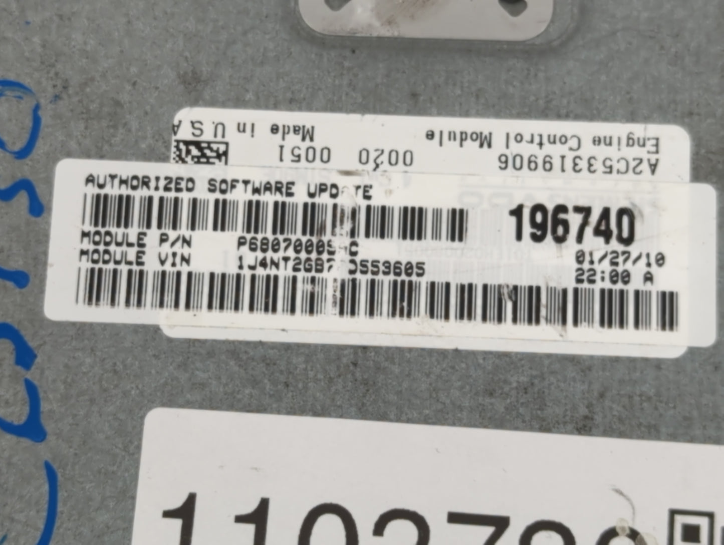 2011 Chrysler 200 PCM Engine Control Computer ECU ECM PCU OEM P/N:P6807000SAC 196740 Fits OEM Used Auto Parts - Oemusedautop