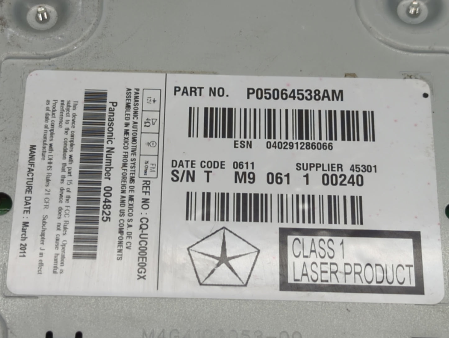 2011-2011 Chrysler 300 Am Fm Cd Player Radio Receiver - Oemusedautoparts1.com