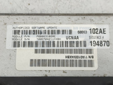 2011 Dodge Ram 1500 PCM Engine Control Computer ECU ECM PCU OEM P/N:P68063102AE 68063102AE Fits OEM Used Auto Parts