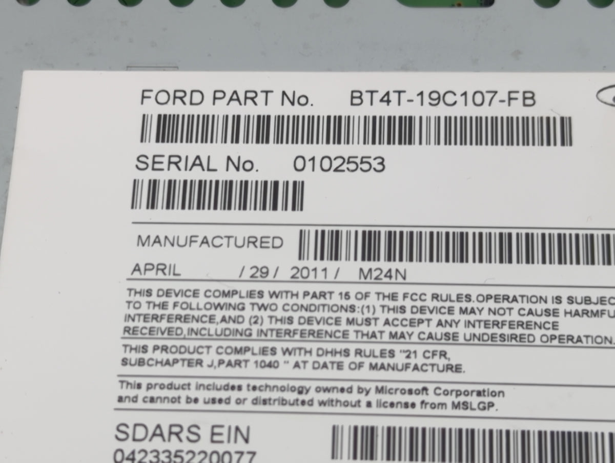 2011 Ford Edge Radio AM FM Cd Player Receiver Replacement P/N:BT4T-19C107-FB Fits OEM Used Auto Parts - Oemusedautoparts1.co