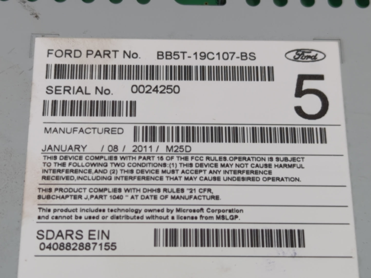 2011 Ford Explorer Radio AM FM Cd Player Receiver Replacement P/N:BB5T-19C107-BS Fits OEM Used Auto Parts - Oemusedautoparts