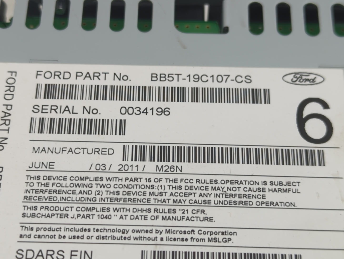 2011 Ford Explorer Radio AM FM Cd Player Receiver Replacement P/N:BB5T-19C107-CS Fits OEM Used Auto Parts - Oemusedautoparts