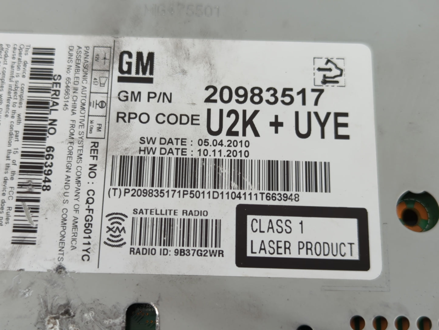 2011 Gmc Terrain Radio AM FM Cd Player Receiver Replacement P/N:20983517 Fits Fits 2010 2012 OEM Used Auto Parts - Oemusedau