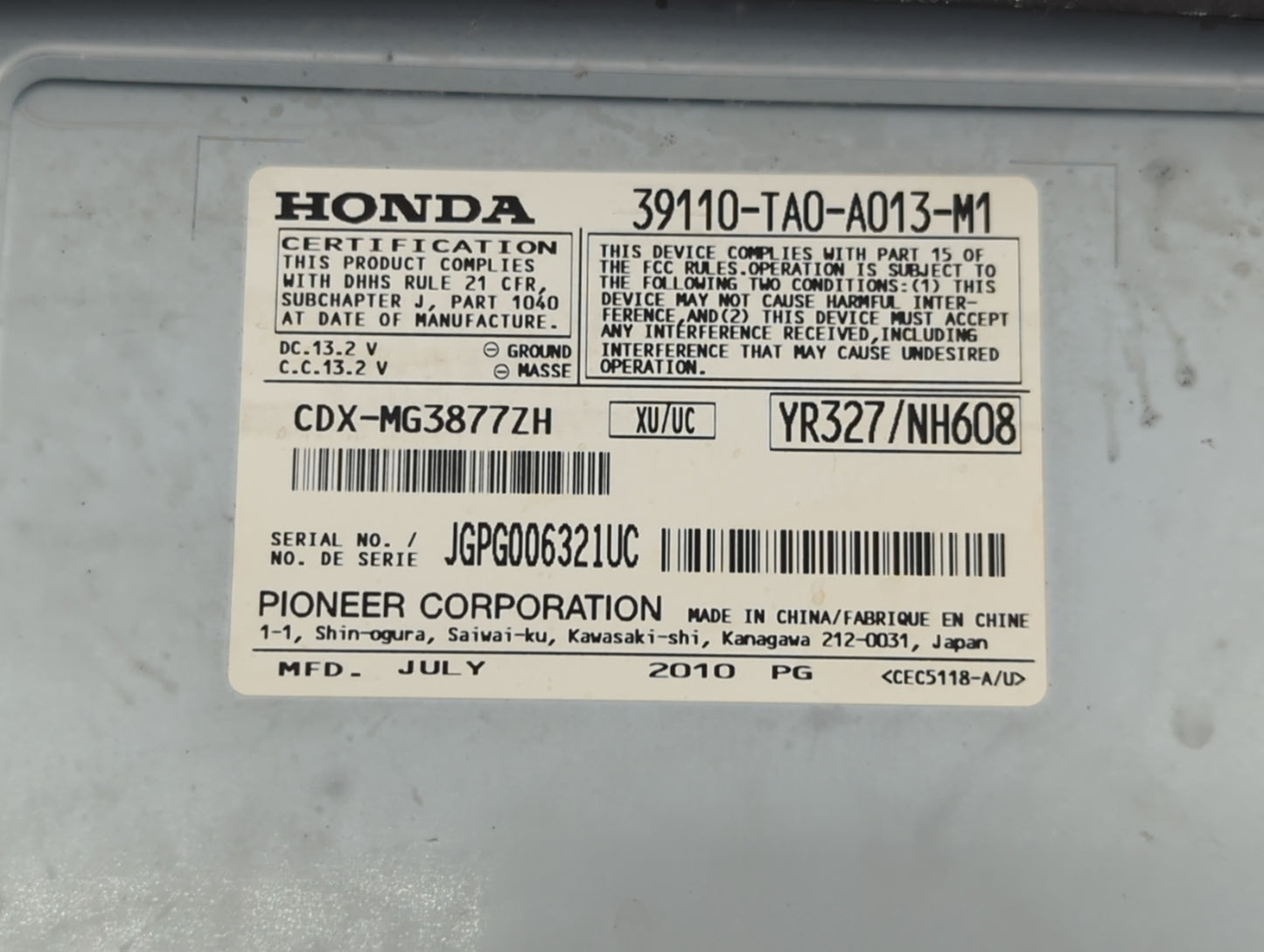 2008-2012 Honda Accord Radio AM FM Cd Player Receiver Replacement P/N:39110-TA0-A013-M1 Fits Fits 2008 2009 2010 2011 2012 O