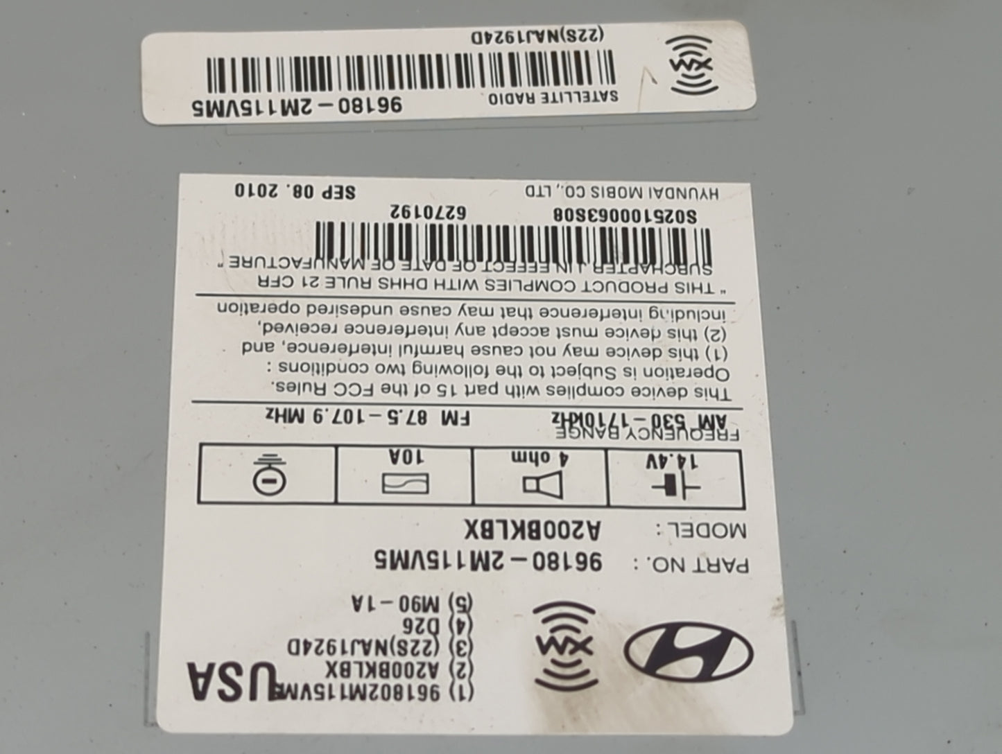 2011 Hyundai Genesis Coupe Radio AM FM Cd Player Receiver Replacement P/N:96180-2M115VM5 A200BKLBX Fits Fits 2012 OEM Used A