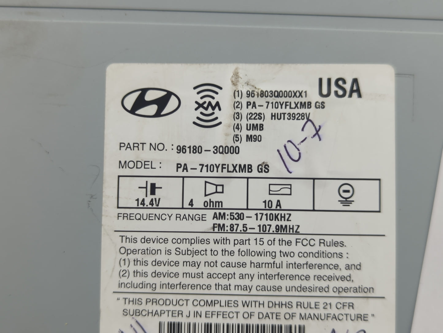 2011 Hyundai Sonata Radio AM FM Cd Player Receiver Replacement P/N:96180-3Q000 Fits OEM Used Auto Parts - Oemusedautoparts1.