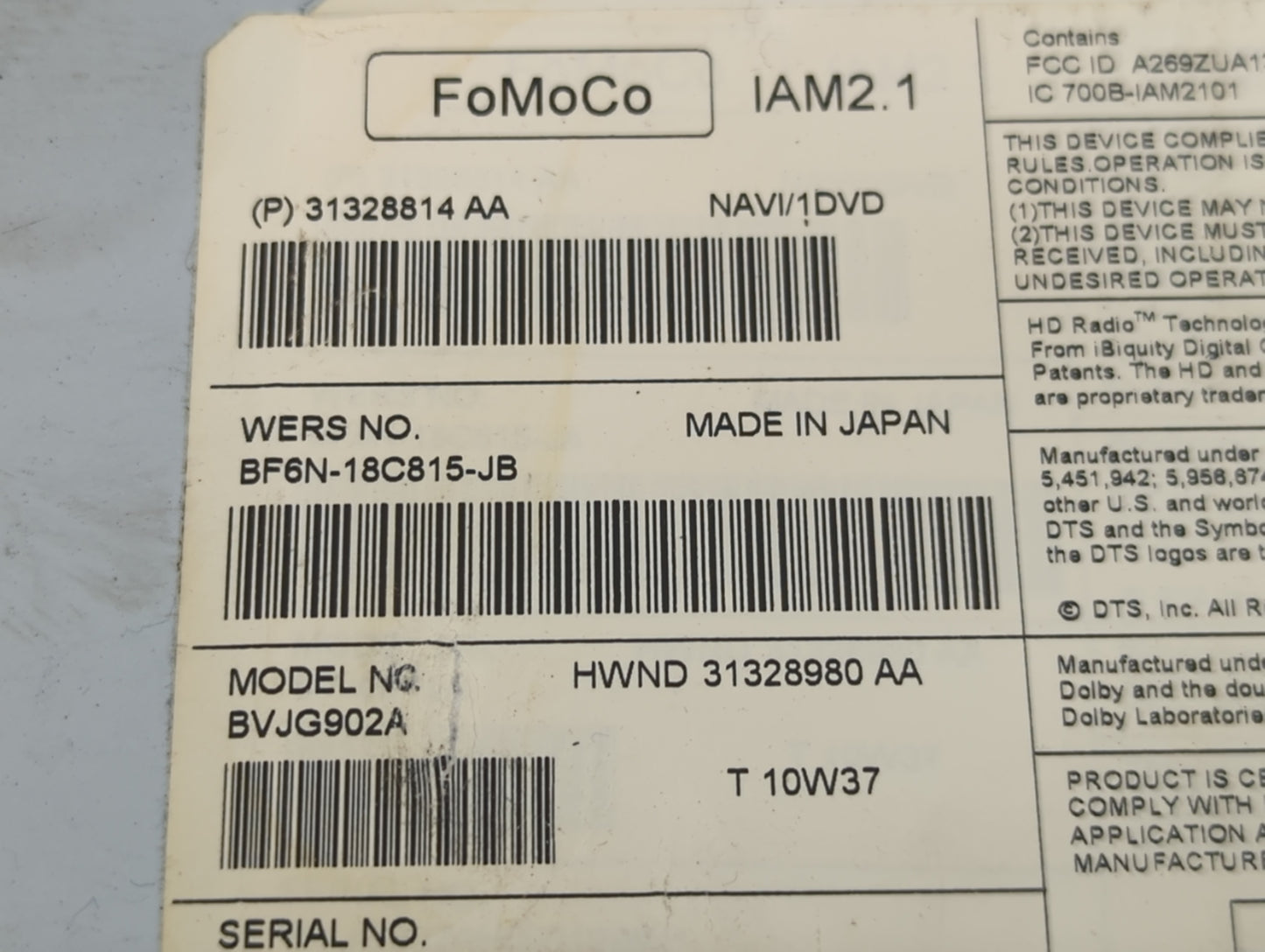 2010-2011 Jaguar Xj Radio AM FM Cd Player Receiver Replacement P/N:31328814AA Fits Fits 2010 2011 OEM Used Auto Parts - Oemu