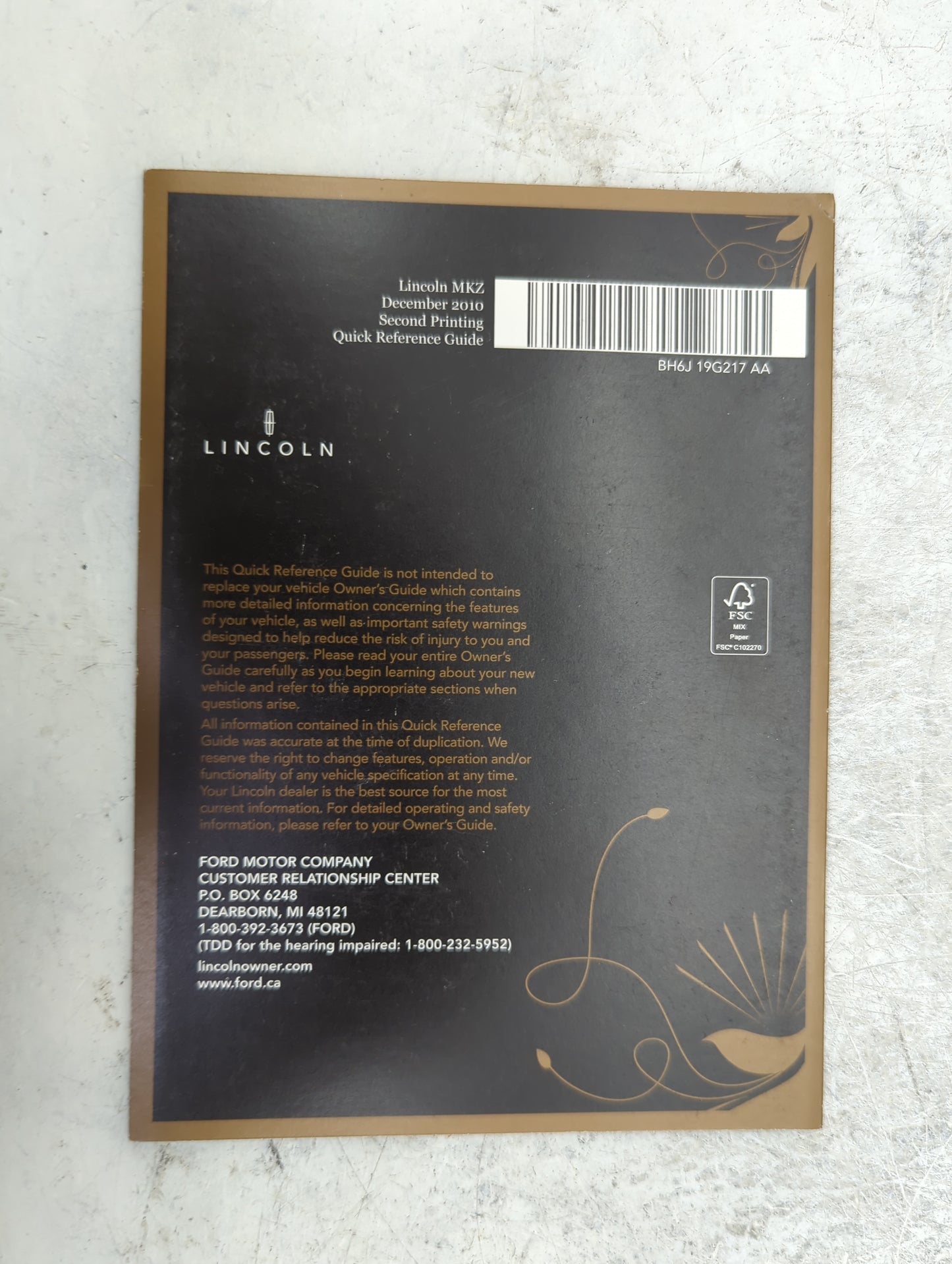 2011 Lincoln Mkz Owners Manual Book Guide P/N:BH6J 19G217 AA BH6J 19A321 AA OEM Used Auto Parts - Oemusedautoparts1.com