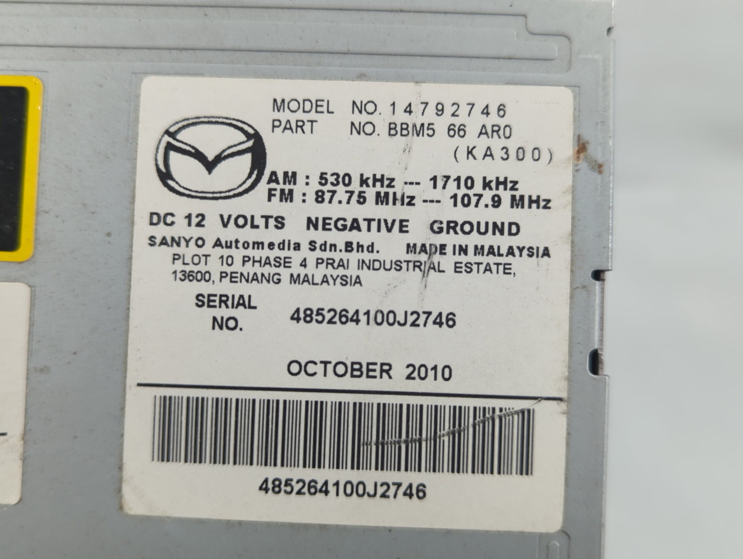 2011 Mazda 3 Radio AM FM Cd Player Receiver Replacement P/N:BBM5 66 AR0 14792746 Fits OEM Used Auto Parts - Oemusedautoparts