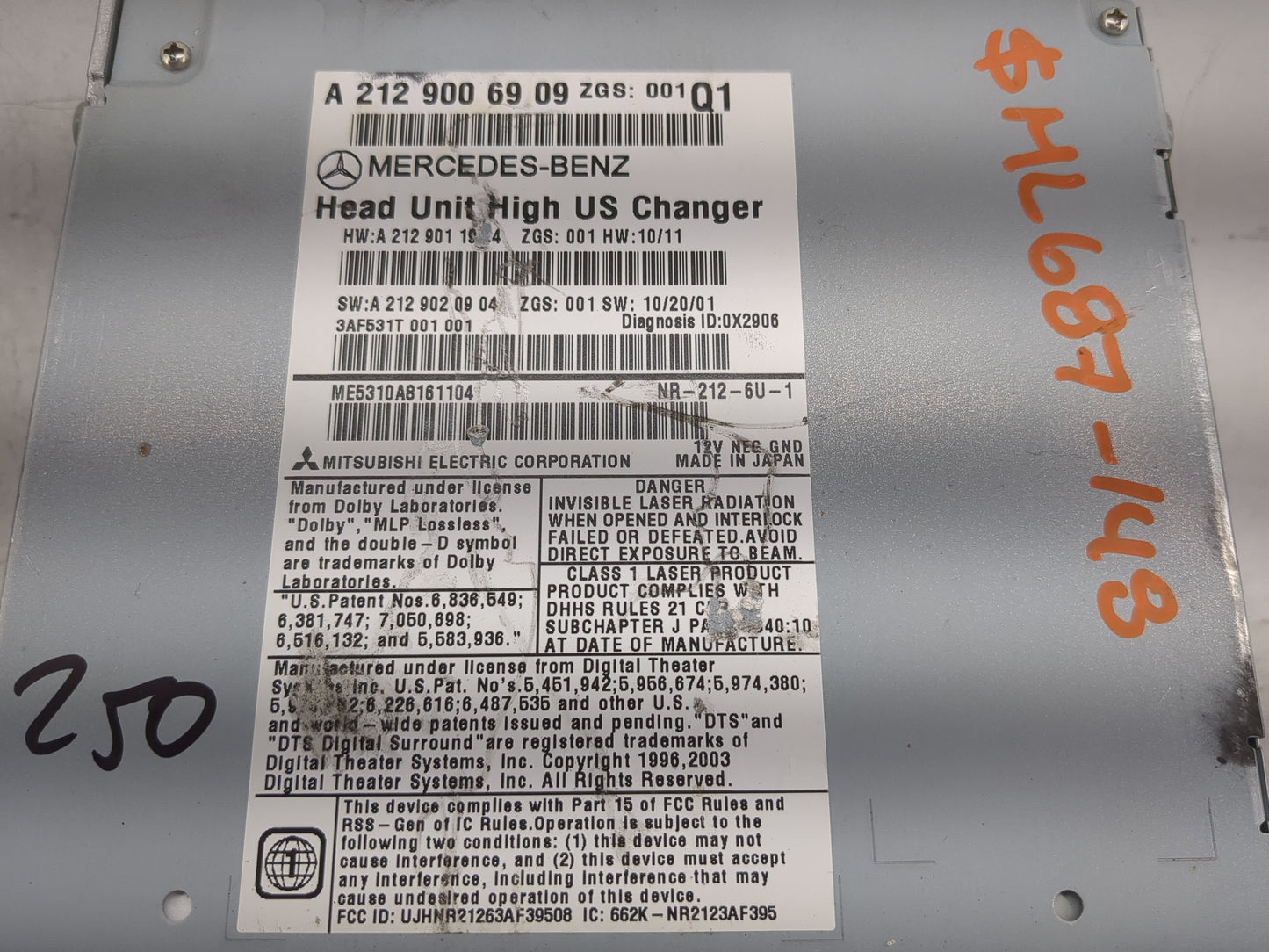 2011 Mercedes-Benz E-Class Radio AM FM Cd Player Receiver Replacement P/N:A2129006909 A2129011604, A2129020904 Fits Fits 201