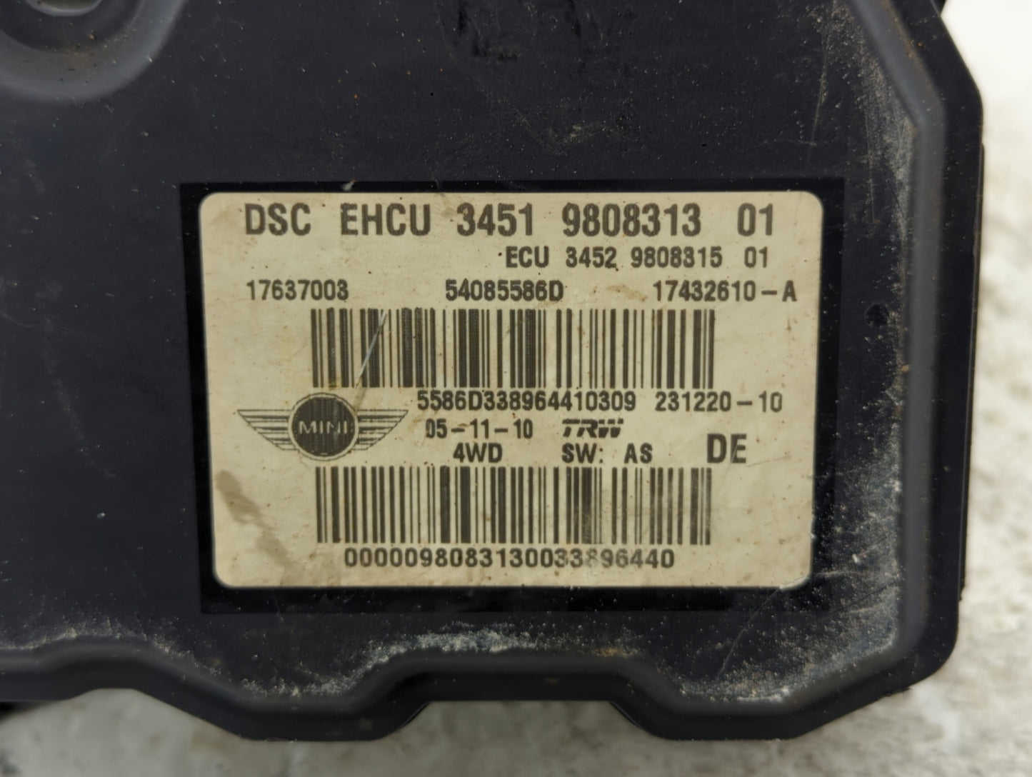 2011 Mini Cooper Countryman ABS Pump Control Module Replacement P/N:3451 9808313 3451 9811615, 3451 6796703 Fits OEM Used Au