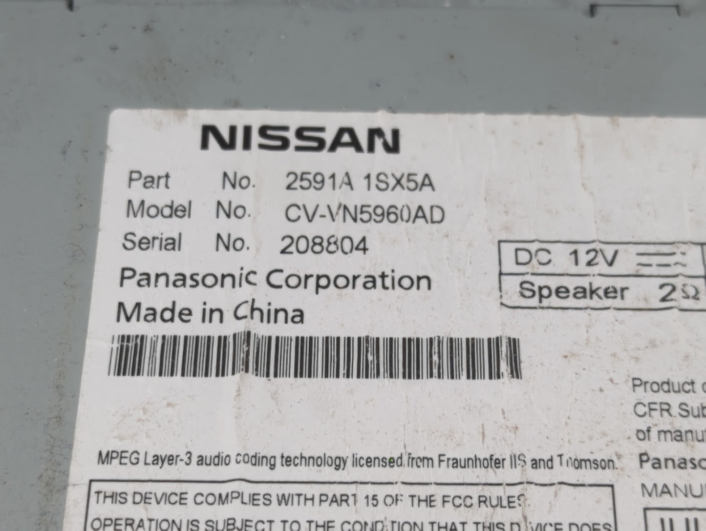 2011-2012 Nissan Murano Radio AM FM Cd Player Receiver Replacement P/N:2591A 1SX5A Fits Fits 2011 2012 OEM Used Auto Parts -