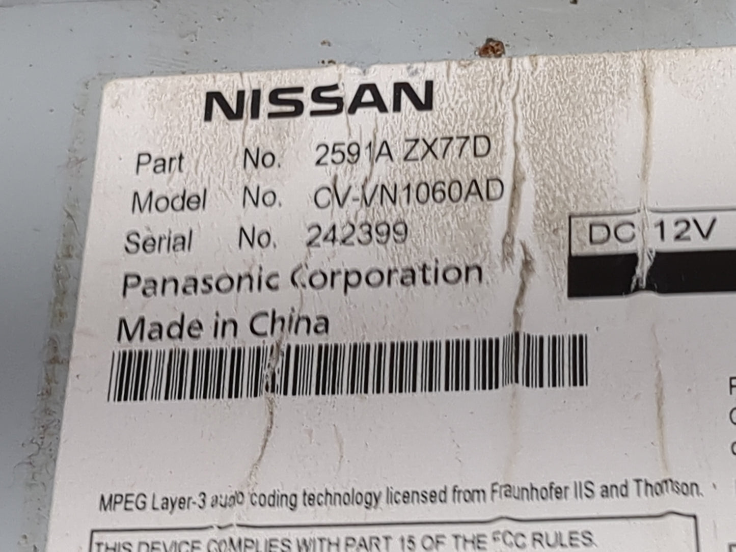 2011-2012 Nissan Murano Radio AM FM Cd Player Receiver Replacement P/N:2591A ZX77D CV-VN1060AD Fits Fits 2010 2011 2012 OEM