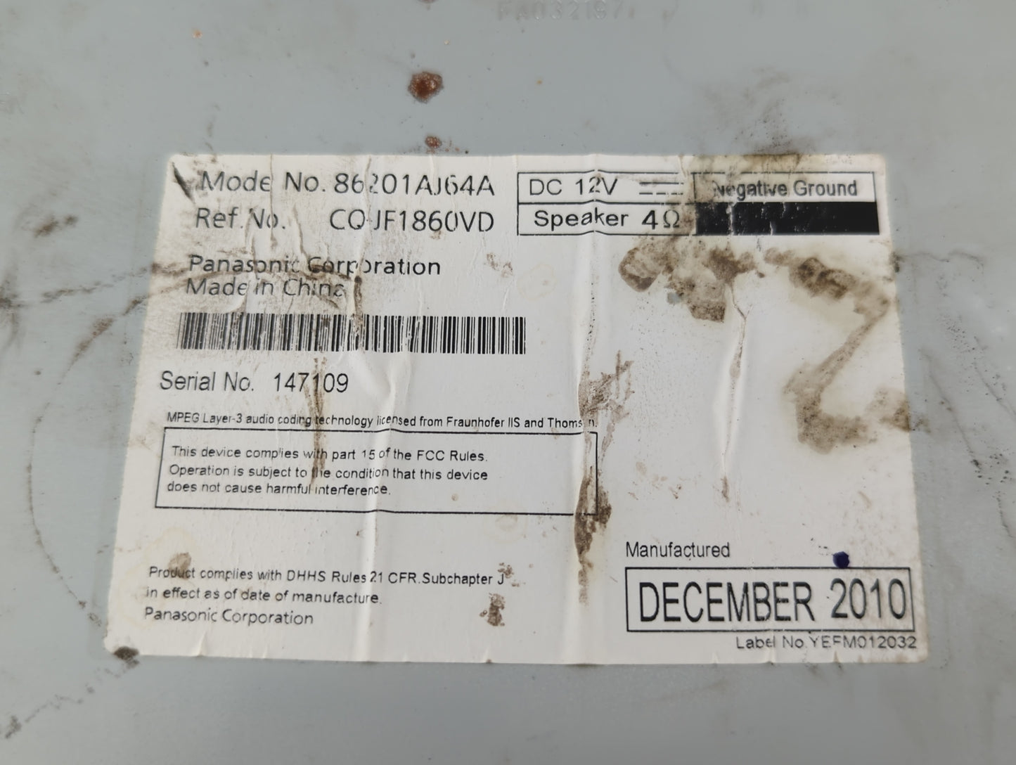 2010-2012 Subaru Legacy Radio AM FM Cd Player Receiver Replacement P/N:86201 AJ64A Fits Fits 2010 2011 2012 OEM Used Auto Pa