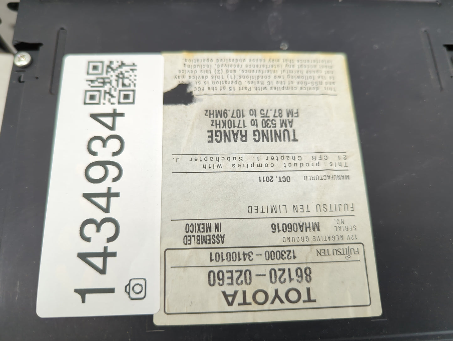2011-2012 Toyota Corolla Radio AM FM Cd Player Receiver Replacement P/N:86120-02E60 MHA06016 Fits Fits 2011 2012 OEM Used Au