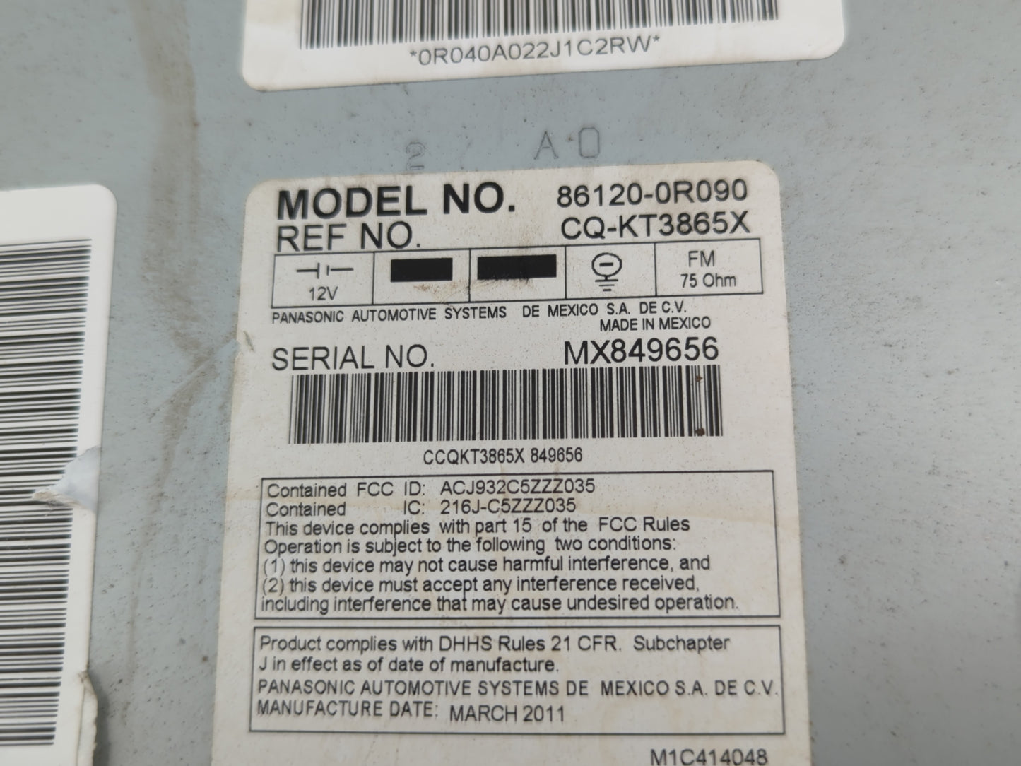 2009-2011 Toyota Rav4 Radio AM FM Cd Player Receiver Replacement P/N:86120-0R090 Fits Fits 2009 2010 2011 OEM Used Auto Part