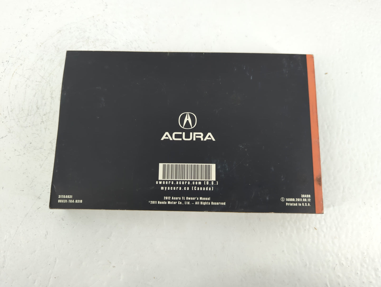 2012 Acura Tl Owners Manual Book Guide P/N:00X31-TK4-6310 31TK4631 OEM Used Auto Parts - Oemusedautoparts1.com
