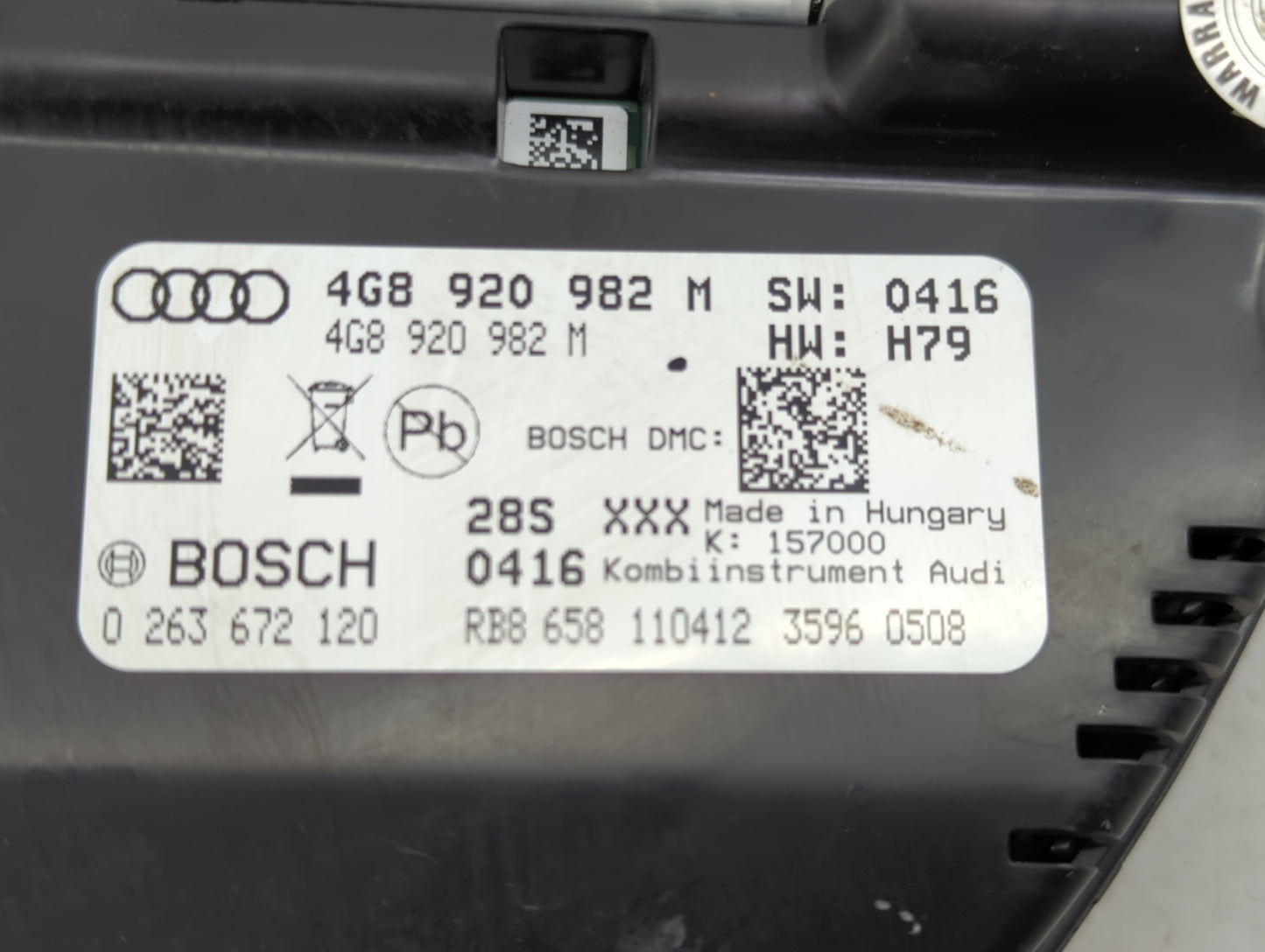2012-2013 Audi A6 Instrument Cluster Speedometer Gauges P/N:4G8920982M 0263672120 Miles:86K Fits Fits 2012 2013 OEM Used Aut
