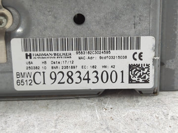 2012 Bmw 328 Radio AM FM Cd Player Receiver Replacement P/N:9583162C3024595 CI928343001 Fits OEM Used Auto Parts