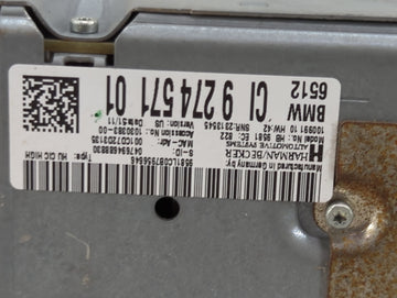 2011-2012 Bmw 528 Radio AM FM Cd Player Receiver Replacement P/N:9274571 9581, 100383-00, HB9581 Fits Fits 2011 2012 OEM Used Auto Parts