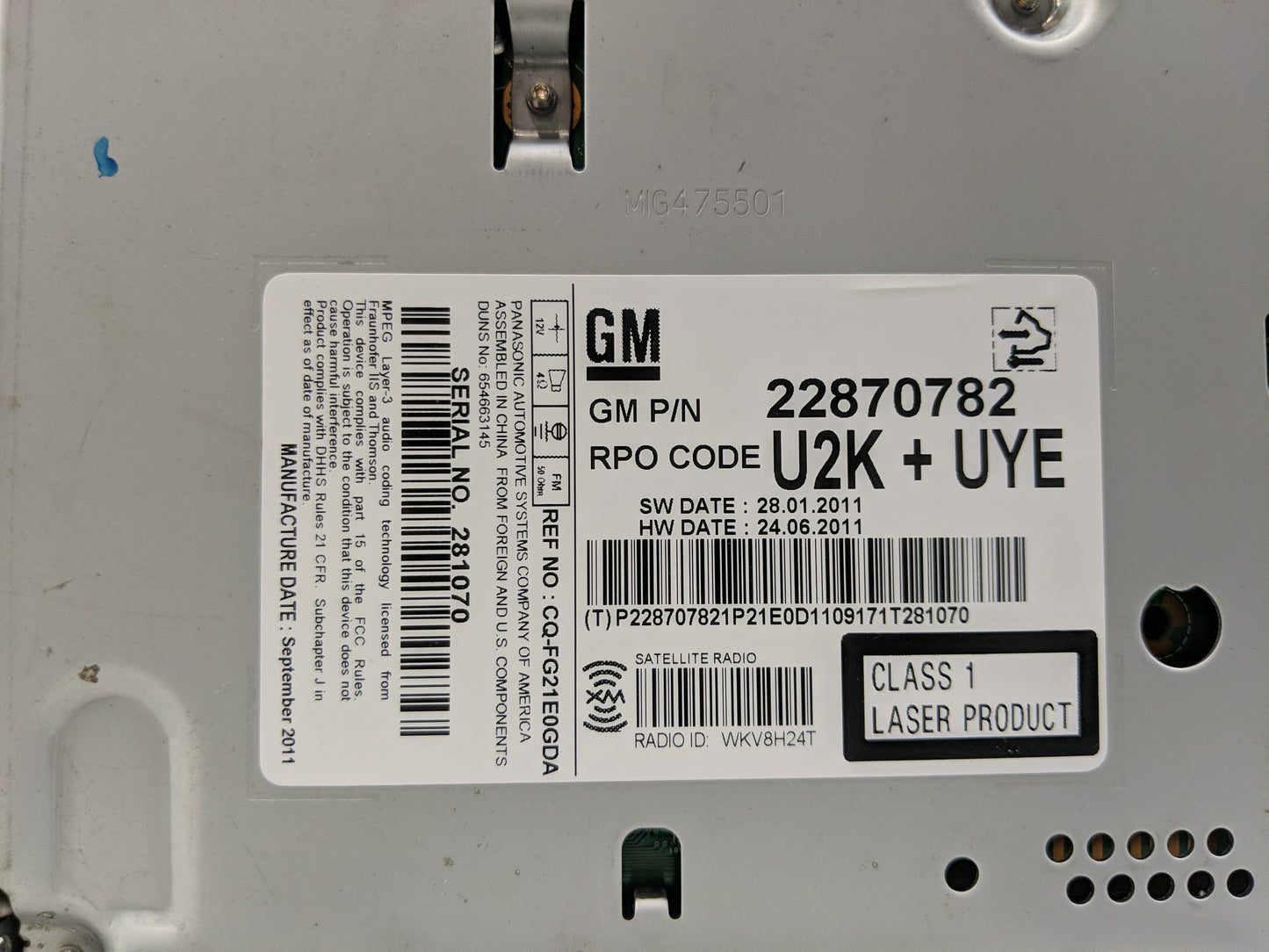 2012 Buick Lacrosse Radio AM FM Cd Player Receiver Replacement P/N:20845275 Fits OEM Used Auto Parts - Oemusedautoparts1.com