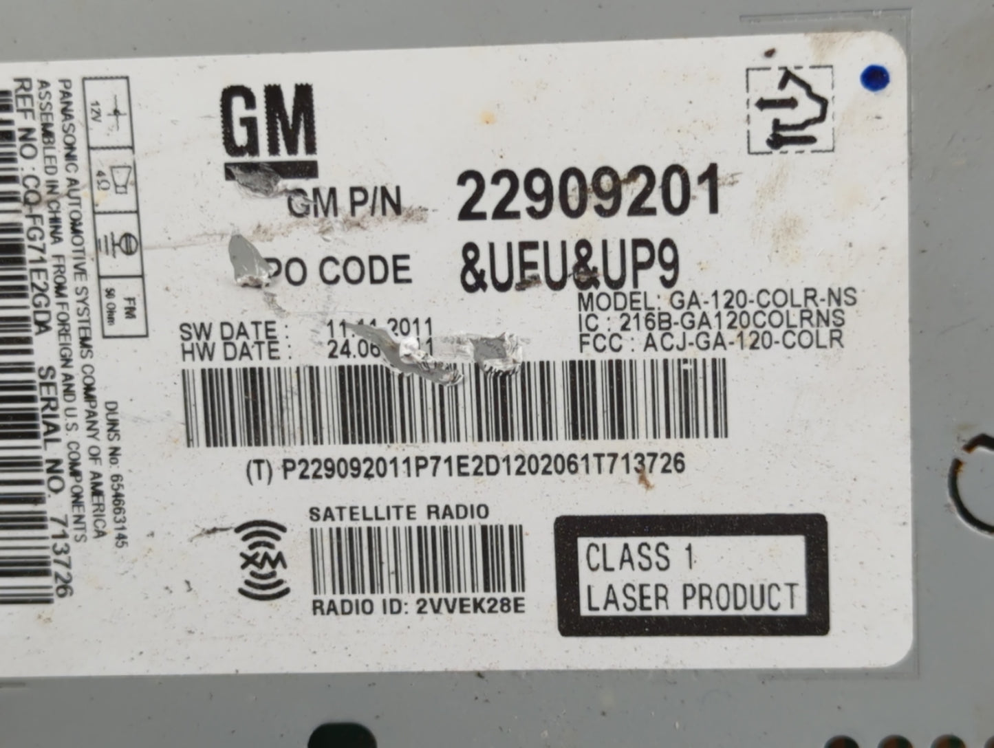 2012 Buick Verano Radio AM FM Cd Player Receiver Replacement P/N:22909201 Fits OEM Used Auto Parts - Oemusedautoparts1.com