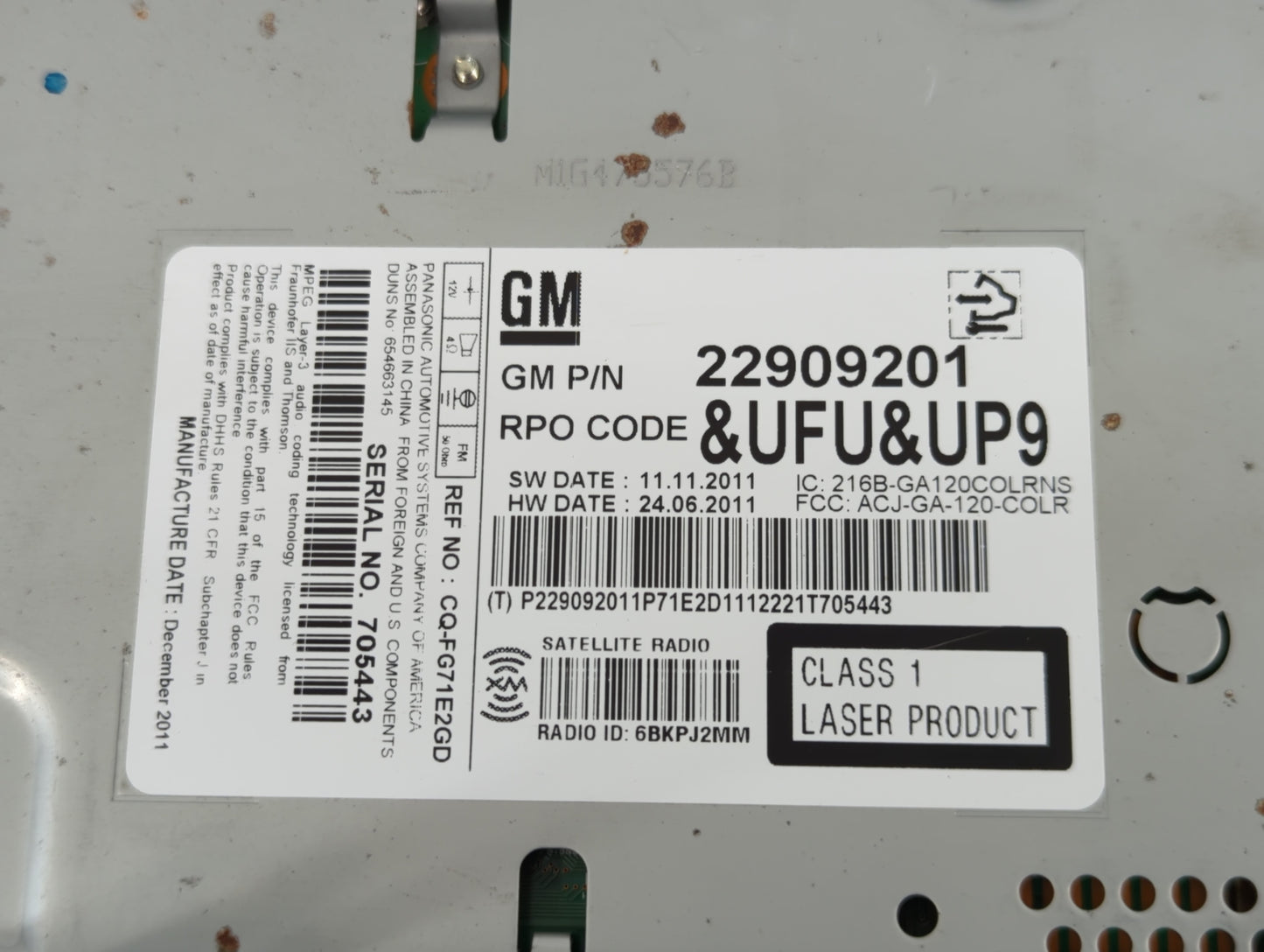 2012 Buick Verano Radio AM FM Cd Player Receiver Replacement P/N:22909201 Fits OEM Used Auto Parts - Oemusedautoparts1.com