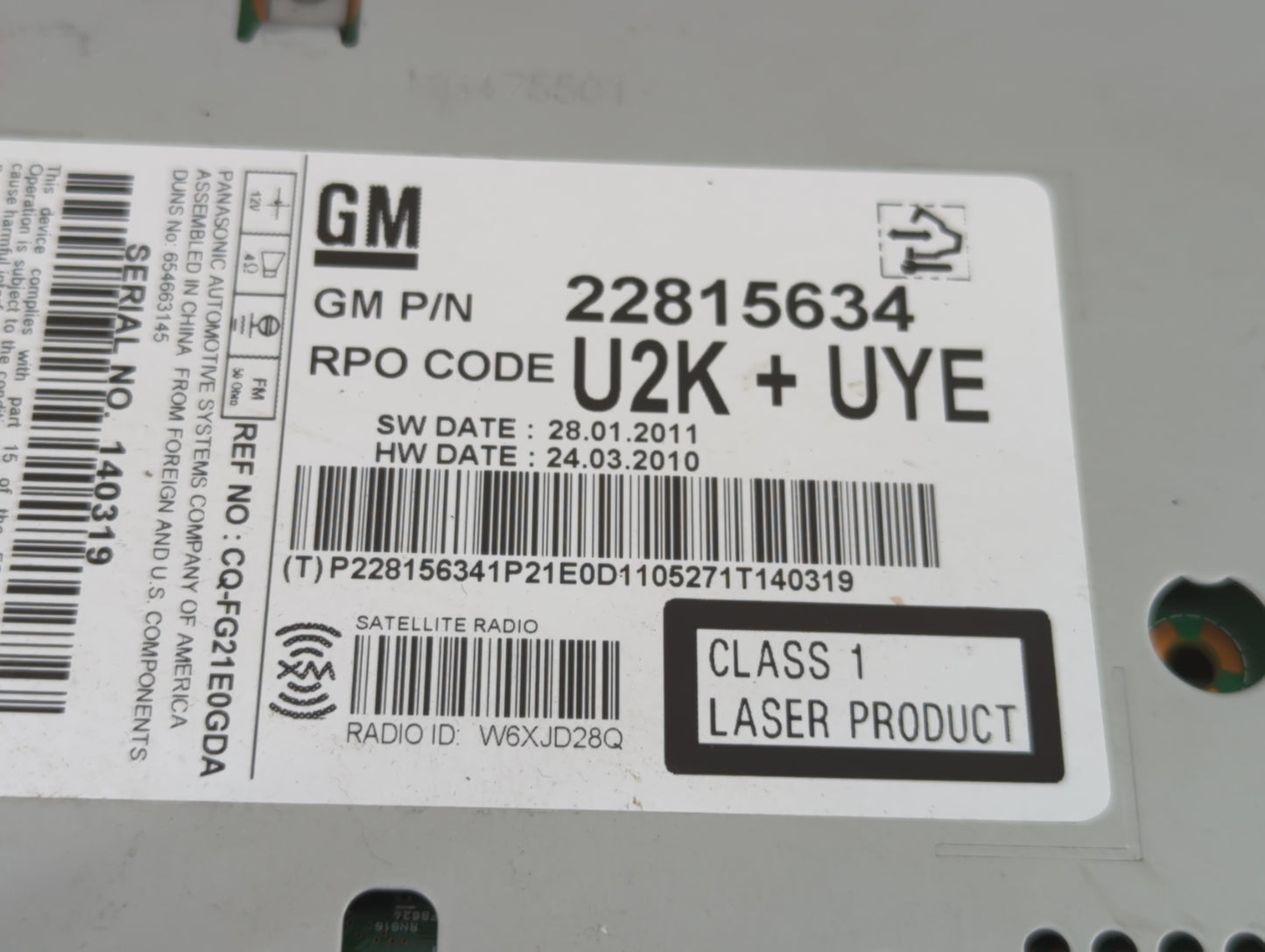 2012 Chevrolet Cruze Radio AM FM Cd Player Receiver Replacement P/N:22815634 Fits OEM Used Auto Parts - Oemusedautoparts1.co