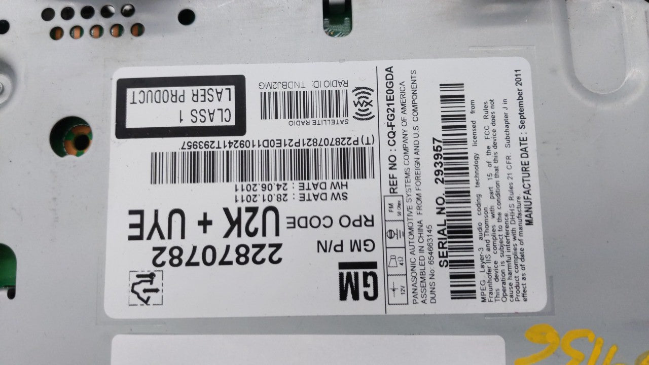 2011-2012 Chevrolet Cruze Am Fm Cd Player Radio Receiver - Oemusedautoparts1.com