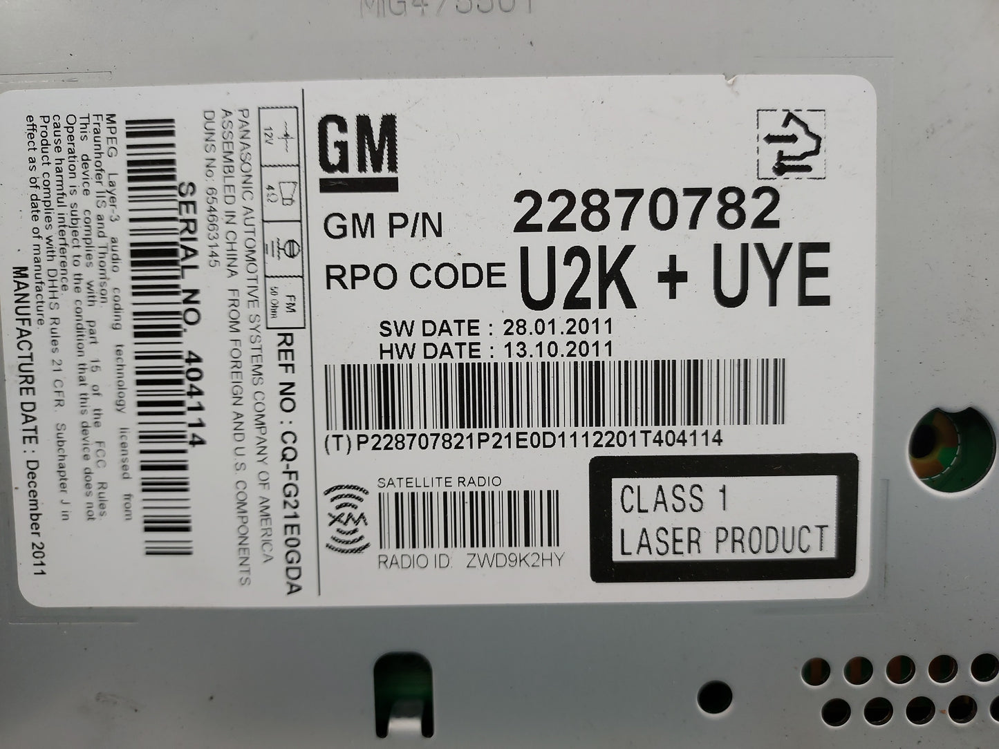 2011-2012 Chevrolet Equinox Radio AM FM Cd Player Receiver Replacement P/N:22870782 Fits Fits 2010 2011 2012 OEM Used Auto P