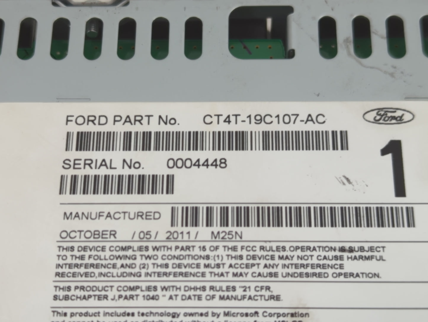 2012 Ford Edge Radio AM FM Cd Player Receiver Replacement P/N:CT4T-19C107-AC Fits Fits 2013 OEM Used Auto Parts - Oemusedaut