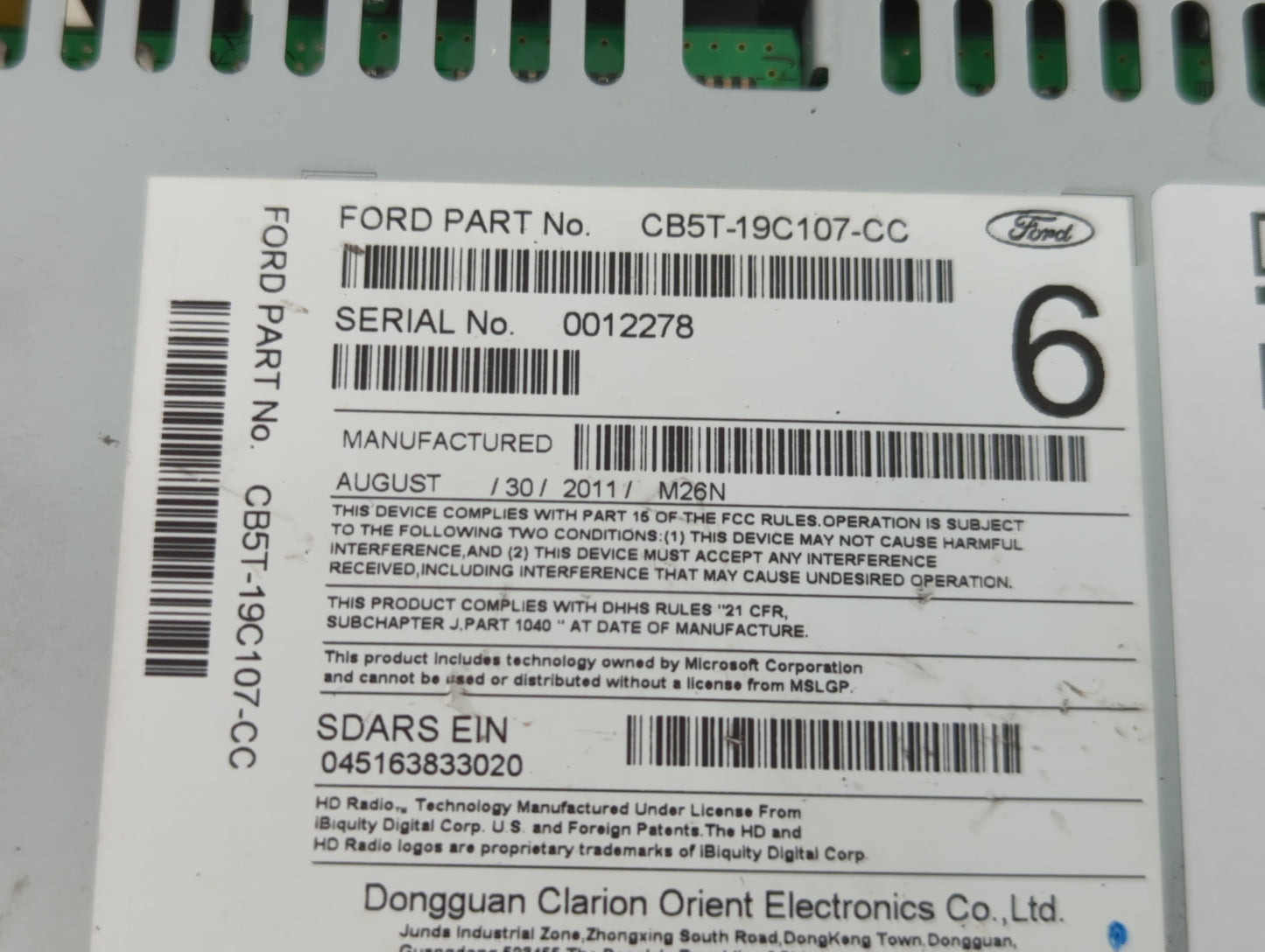 2012 Ford Explorer Radio AM FM Cd Player Receiver Replacement P/N:CB5T-19C107-CC Fits OEM Used Auto Parts - Oemusedautoparts