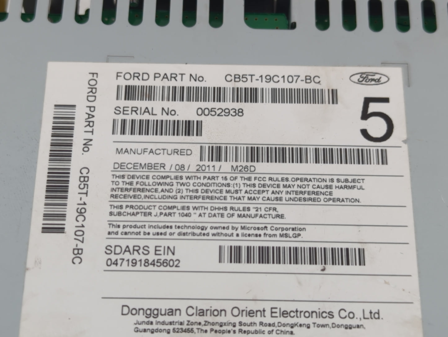 2012 Ford Explorer Radio AM FM Cd Player Receiver Replacement P/N:CB5T-19C107-BC Fits OEM Used Auto Parts - Oemusedautoparts