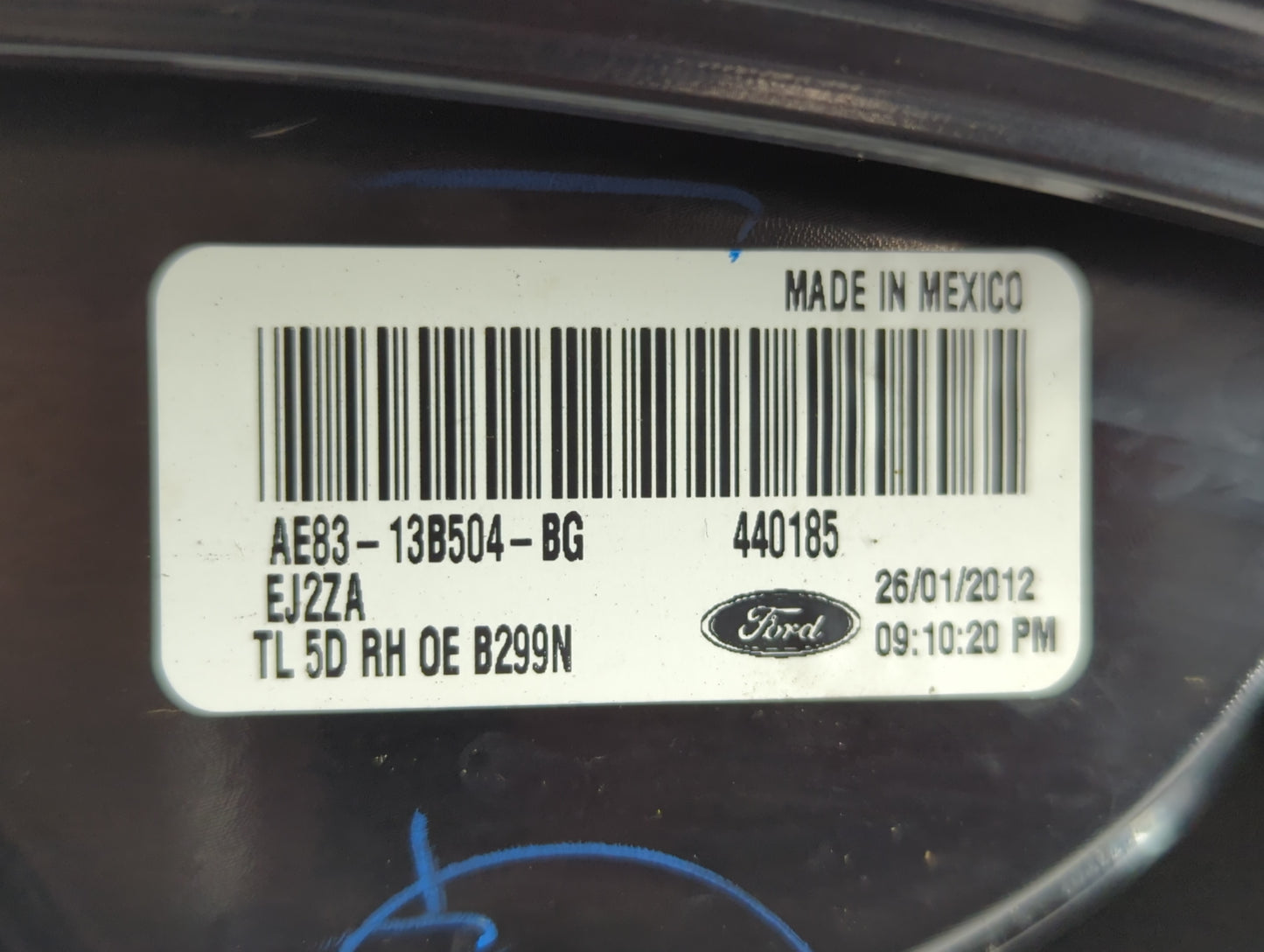 2011-2013 Ford Fiesta Tail Light Assembly Passenger Right OEM P/N:AE83-13B504-BG AE83-13B504-B Fits Fits 2011 2012 2013 OEM