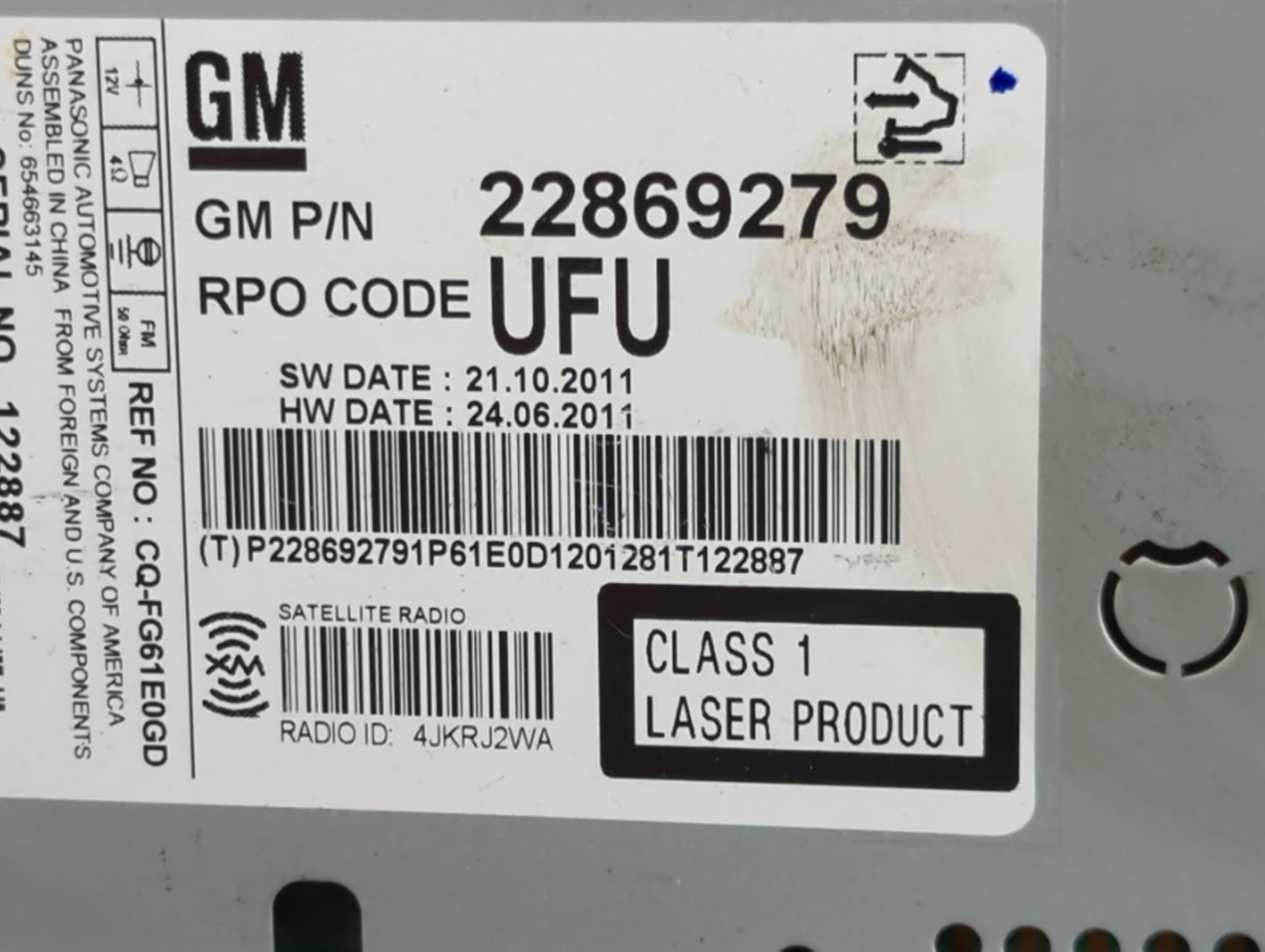 2012 Gmc Terrain Radio AM FM Cd Player Receiver Replacement P/N:22869279 Fits OEM Used Auto Parts - Oemusedautoparts1.com