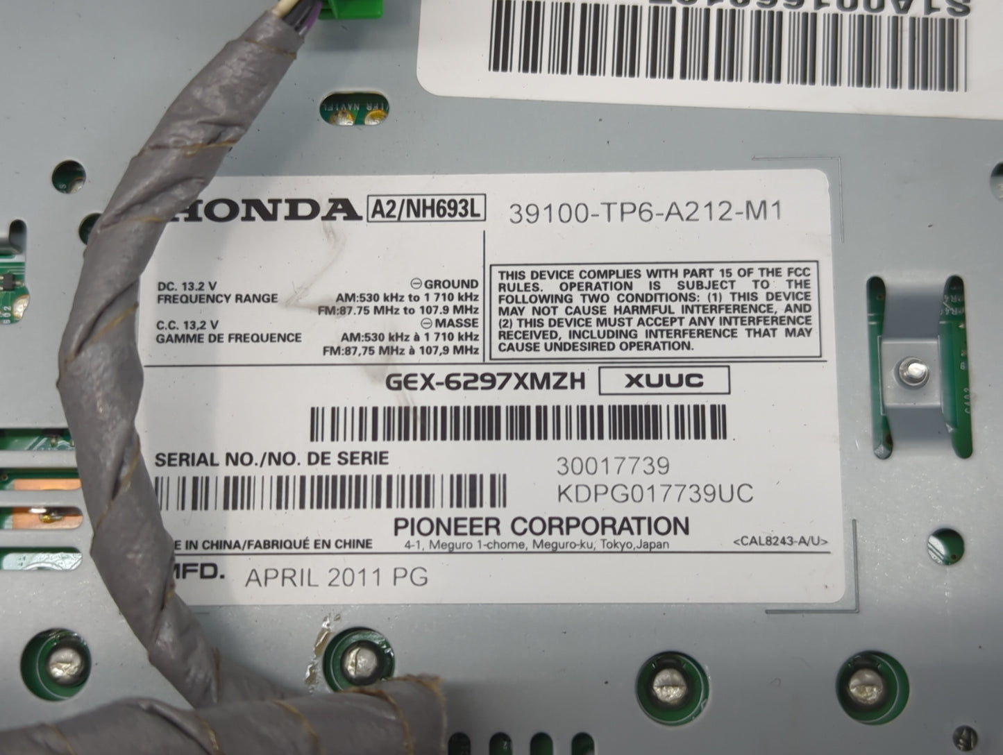 2012-2012 Honda Crosstour Radio Control Panel - Oemusedautoparts1.com
