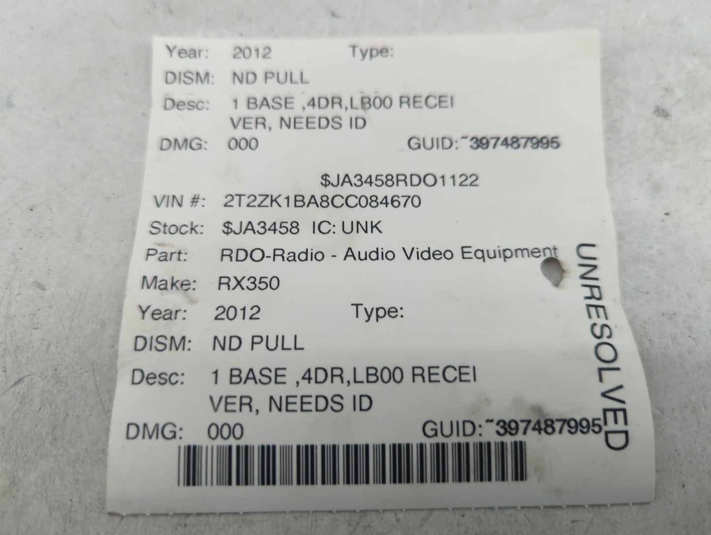 2012 Lexus Rx350 Radio AM FM Cd Player Receiver Replacement P/N:86120-0E530 DEX-G8147 Fits OEM Used Auto Parts - Oemusedauto