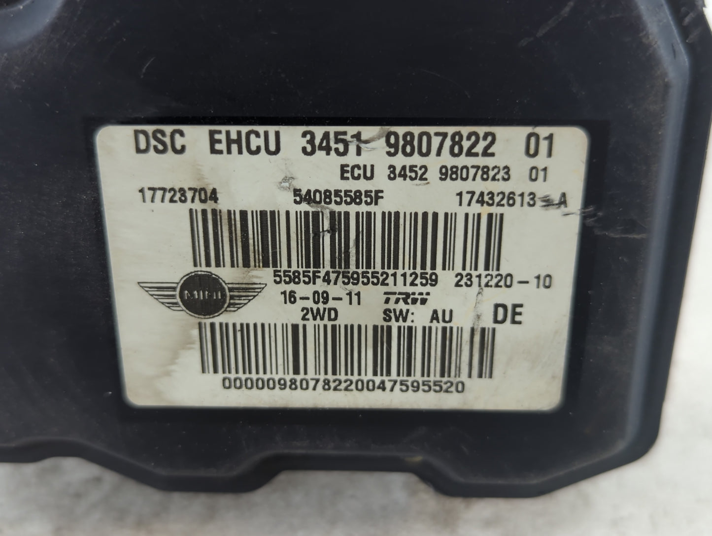 2011-2012 Mini Cooper Countryman ABS Pump Control Module Replacement P/N:3451 9807822 01 Fits Fits 2011 2012 OEM Used Auto P