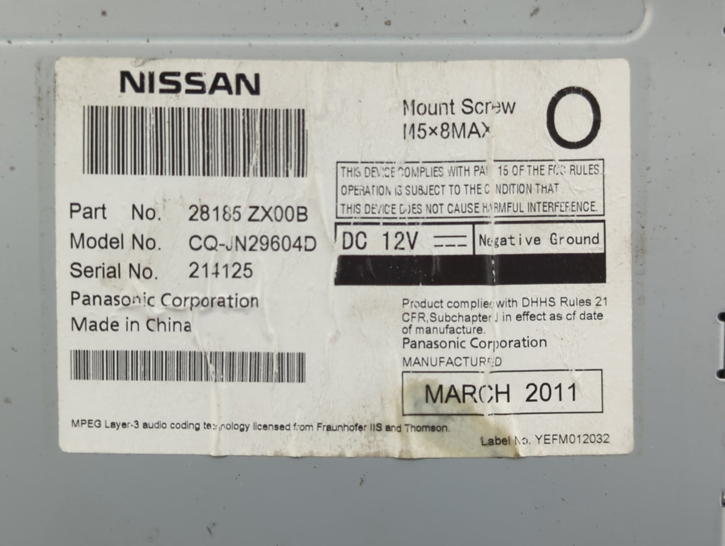 2010-2012 Nissan Altima Radio AM FM Cd Player Receiver Replacement P/N:28185ZX00B CQ-JN29604D, PY14G Fits Fits 2010 2011 201